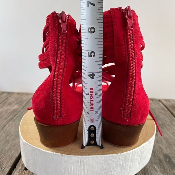 NWOT Jeffrey Campbell Red Leather Strappy Chunky Heels Size 7.5M - Picture 5 of 7